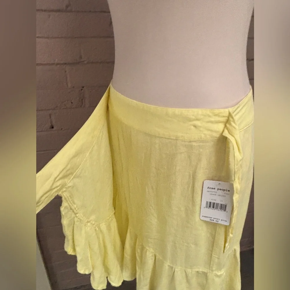 Free People  NWT   Linen Blend Yellow Wrap Skirt  10